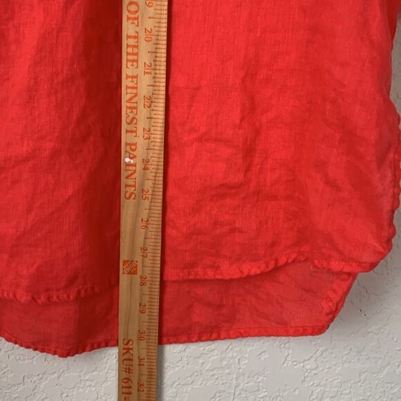 Ellen Tracy Linen Red 1/2 Sleeve Roll Tab Notched Collar Pocket Shirt Size M - Picture 3 of 7